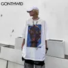 Koszulki Letnie Mężczyźni Harajuku Casual Robot Robot Drukuj Krótki Rękaw Bawełniane Koszulki Hip Hop Streetwear Luźne Teees Topy 210602