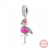 Nouveau 925 Perle En Argent Sterling Flamant Rose Coloré Perroquet Pendentif Cristal Charmes Perles Fit Original Bracelets Bijoux Q0531