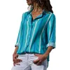 Camisas de blusas para mujeres Tops para mujer y estampado a rayas Coloridas mangas largas Damas V Cuella Blusa Blusas Mujer de Moda 2022