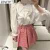 Zevity Women Fashion Red Plaid Print Pleated Bermuda Skirts Shorts Female Chic Side Zipper Casual Pantalone Cortos P1090 210719