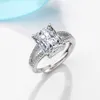 Mode Smycken Ring Rhodium Plated Metal Koppar Rektangelformad Kubik Zirconia CZ Engagement Dubbelring Ringar (Justerbar)