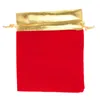 Vente en gros 25 pièces 12x15cm rouge velours or garniture cordon bijoux cadeau noël/mariage chaîne cordon sacs pochettes fête