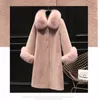 Women's Fur & Faux 2022 Long Coat Autumn Winter Solid Loose Imitation Collar Cashmere Granules Single Breasted
