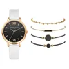 5 pièces ensemble Style mode femmes de luxe bracelet en cuir analogique Quartz montre-bracelet dames montre femmes robe Reloj Mujer horloge noire