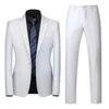 New Business Mens 2 Piece Suit Slim Fit Tuxedo for Prom Wedding Groomsmen Black White Navy Blue and Grey Solid Color X0909