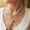Pearl Necklace for women039s neck chain 2021 Cuban link choker Multilayered Punk Gold Portrait Pendant Necklaces Jewelry4833247
