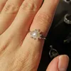 Anneaux de mariage Meajoe Mode Simple Cristal Ouvert Perle Coeur Autrichien CZ Femmes Fiançailles Bijoux Cadeau