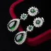 Teardrop Green Cyrkon Inkrustowany Dangle Kolczyki Prezent 18 K White Gold Wypełnione ładna dziewczyna Kobiety Biżuteria