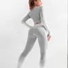 Women Yoga Set Gym Clothing Ombre Seamless Leggings+Cropped Shirts Workout Sport Suit Long Sleeve Fitness Active Wear 210813