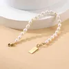 Trendy 18k Gold Plated Stainls Steel Lucky Charm Bracelet Jewelry Natural White Frhwater Pearl Bracelet