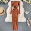 SingleRain Slash nek gebreide jurk vrouwen sexy off schouder kruis elastische warme jurk herfst winter mode trui bodycon jurk G1214