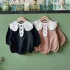 Sevimli Bebek Bodysuits Uzun Kollu Bahar Kız Tulum Dantel Büyük Yaka Prenses Onesie Giysileri 220211