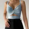 Женские танки Дизайнерская футболка Slim Sexy Supend Vest Top Ins in Упругое упругое галстук V-образным вырезом Открыть заднюю часть маленьких слинг Летние урожайные вершины сплошной цвет 8 цветов