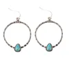 Antique Silver Turquoise Hoop Boucles d'oreilles Cils Bijoux Femmes Boucle d'oreille Cercle Boucles d'oreilles Mode