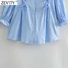 Zevity Women Sweet Ruffles Lace Up Sky Blue Shirt Dress Female Chic Pleats Single Breasted Party Vestido Clothes DS4985 210603