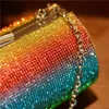 Rainbow Rhinestone Purse Avondtassen voor Dames Luxe Party Handtas Bruiloft Koppeling Diamant Cilinder Schouder ZD1739 27K