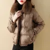 FuitAylor Winter Women Real Fur Collar 90% Vit Duck Down Jacket Ladies Warm Puffer Coat Kvinna Vintage Button Tjock Parkas 211012