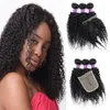 Human hair bundles with closure 200gset straight body wave Jerry curly Brazilian hair extension 44 closure with T part lace8699031