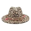 Nuove donne di moda cappello fedora stampa leopardo cappelli jazz a tesa larga unisex lana vintage gentiluomo elegante viaggio all'aperto