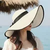 Senhora dobrável Praia chapéu de palha chapéu de sol senhoras largas borda calça chapéus outdoor dobrável praia Panama chapéus igreja hatzc009