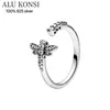 Dopasuj Oryginalny Prawdziwy 100% 925 Sterling Silver Pan Ring Butterfly i Kwiat Dla Kobiet Ślub Para Pierścienie DIY Biżuteria