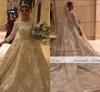 2022 Chamagne 3D Flowers Ball Gown Wedding Dresses Muslim Long Sleeves Open Back Plus Size Bridal Gown Real Pictures BC10138