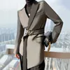 [EWQ] 2021 Spring Female Office Lady Notched Collar Long-sleeved Blazer Coat Loose Panelled Minimalist Suit With Belt 8Y241 X0721