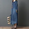 Casual Dresses Women Vintage Denim Maxi Klänning 2021 Vår Sommar Långärmad Lös Boho Kaftan Jeans Robe Tunika Plus Storlek