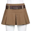 Skirts With Sashes Brown High-waisted Pleated Skirt Women Korean Style Fashion Belt Punk Streetwear Tennis Mini Female Iamty