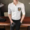 Camicie da uomo moda Camicie slim streetwear manica 3/4 Camicie eleganti casual da uomo d'affari Top per feste sociali 210527