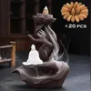 Buddha-Hand-Lotus-Rückfluss-Räuchergefäß mit 20 Kegeln, lila Sand, Keramik, Somoke-Wasserfall-Räucherstäbchenhalter, Verwendung im Yoga zu Hause