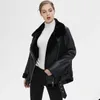 Ly Varey Lin Women Beige Fur Faux Lamb Leather Jacket Coat With Belt Turn Down Collar Winter Thick Warm Zipper Oversized 210526