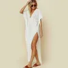 Artı Boyutu Plaj Dres Giyim Kapak-UPS Uzun Beyaz Tunik Bikini Mayo Kapak Up Banyo Malaya Bakanlığı Plage Pareo # Q1001 210722