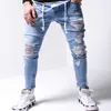 2021 Cross Border Europe and America Nowe męskie Janowane Dżinsy Slim Legginsy Trendy Hip Hop Street Męskie Dżinsy X0621