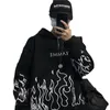 Kpop retro flame print hoodie Korean version ins Harajuku bf style street hip-hop loose plus velvet Hoodie for men and women