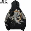 Mens hip hop streetwear hoodie kinesisk stil drake phoenix broderi pullover ny höst bomull fleece blommig sweatshirt 201127