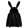 QRWR Autumn Winter Women Hoodies Kawaii Rabbit Ears Fashion Hoody Casual Solid Color Warm Sweatshirt Hoodies For Women 210909