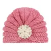 16*12.5 CM Toddler Solid Color Knitting Wool Caps Fashion Pearls Rhinestone Crochet Striped Hats Baby Headwear Christmas Gifts