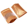 300Pcs/Lot Stand Up Gold Aluminum Foil Embossed Zipper Bag for Zip Poly Packaging Heat Seal Doypack Mylar Packing Bags with Window