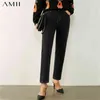 Minimalizm Sonbahar Kış Moda kadın Pantolon Nedensel Yüksek Bel Katı Düz ​​Kadın Streetwear Pantolon 12030420 210527
