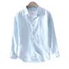 Chemise de chanvre pour hommes à manches longues Casual Tops 100% pur lin col rabattu Vintage couleur unie vêtements 210601