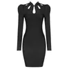 Winter Women Sexy Designer Hollow Out Black White Bandage Dress Ladies Elegant Bodycon Party Vestido 210527