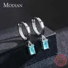 Exquisite Tourmaline Hoop Earrings Fashion Real 925 Sterling Silver Rectangle Paraiba Earring For Women Fine Jewelry Gift 210707