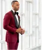 Burgundy Wedding Tuxedos Black Shawl Lapel Men's Business Suit (Jacket + Pants + Bow)Groomsmen Suits Spring 2021 Wedding Suits