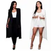 Kvinnor cloak cape lång blazer coat mode svart vit personlighet notched nacke lapel split jacka kostymer workwear blazer feminino x0721