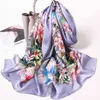 100% Scarves Women Hangzhou Real Scarf Wraps for Ladies Grey Printed Flowers Echarpe Long Natural Silk Foulard Femme