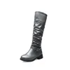 Boots qlyxco2021 Прибытие Женщины колено высокая zip пряжка осень езда удобные нижние каблуки обувь женщина большой размер 46