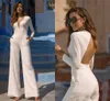 Boho Beach Jumpsuits Suknie ślubne 2021 Kieszenie z długim rękawem Crepe Bride Reception Kombinezon Pantury Bridal Robe de Mariee