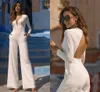 Boho plage combinaisons robes De mariée 2021 manches longues poches crêpe mariée réception combinaison mariée pantalons Robe De mariée