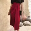 TwotwinStyle Vintage Нерегулярная сторона Сплит Юбка Женщины Высокая талия Асимметричные Рученные Юбки для Женской Модной одежды 210629